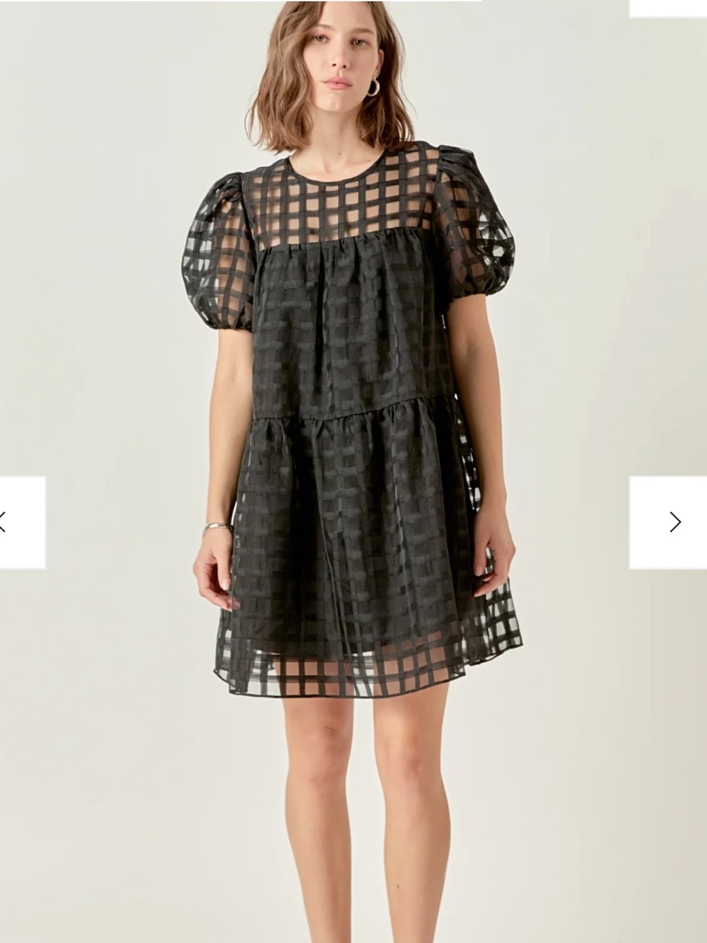 NWT English Factory Gridded Puff Sleeve Mini Dress